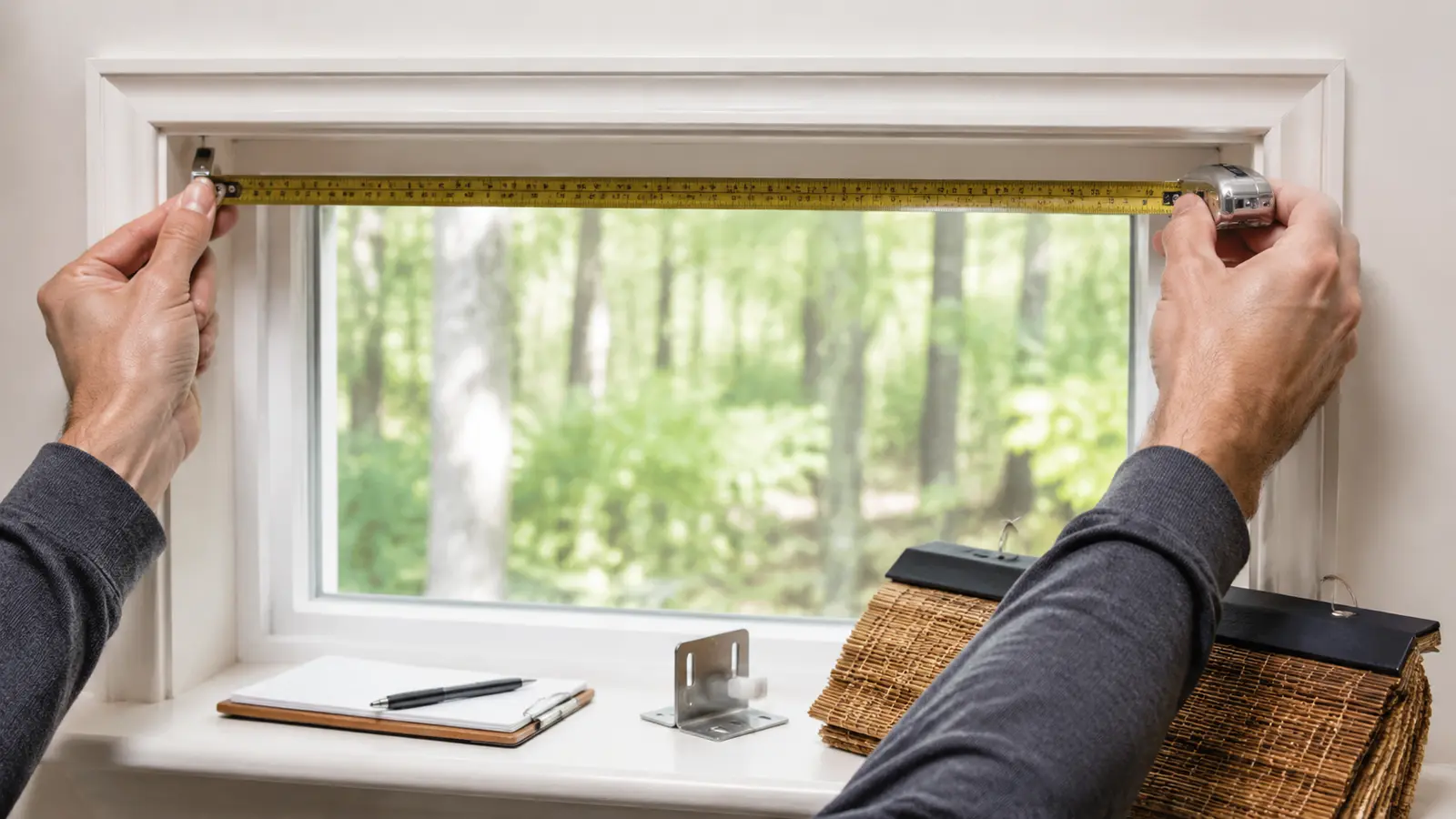 Messung der Innenbreite eines Fensters für ein Bambusrollo nach Maß