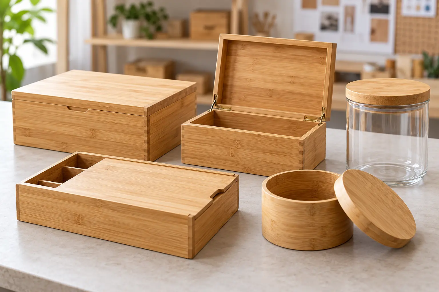 Custom bamboo boxes and containers wholesale range with different lids and compartments