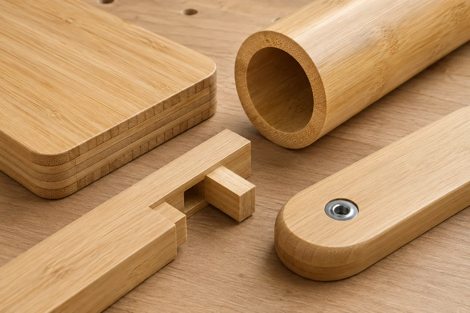 Laminato, culmi e giunti rinforzati per sviluppare sedute infantili in bambù