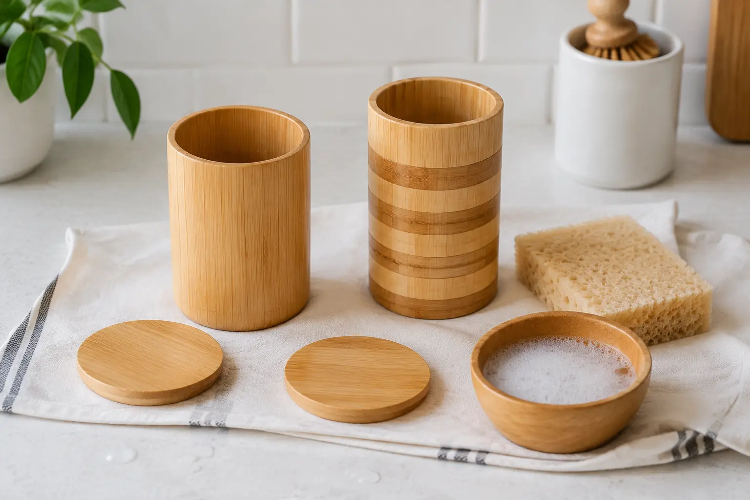 Tazze naturali e laminate in asciugatura dopo lavaggio manuale delicato